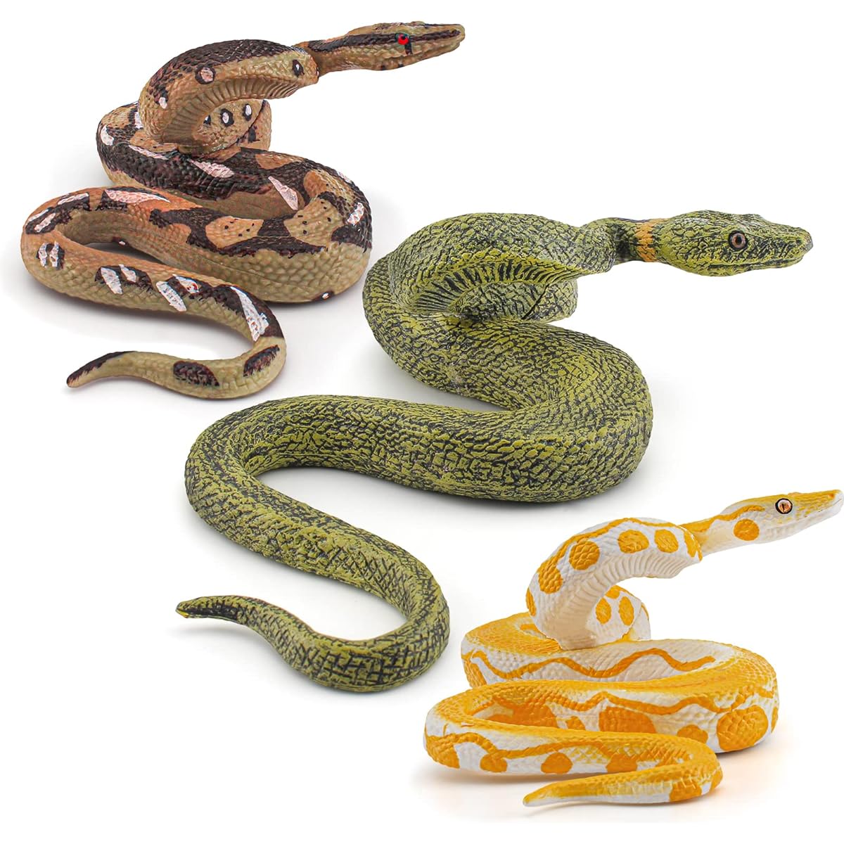 Snake Figures Wildlife Jungle Animal Model Playset 3 Pieces Python Golden Boa Figures Party Favors Toys for Boys Girls Kids Toddlers