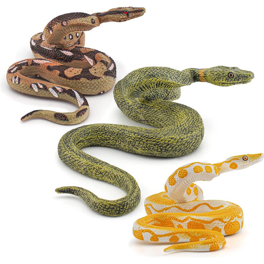 Snake Figures Wildlife Jungle Animal Model Playset 3 Pieces Python Golden Boa Figures Party Favors Toys for Boys Girls Kids Toddlers