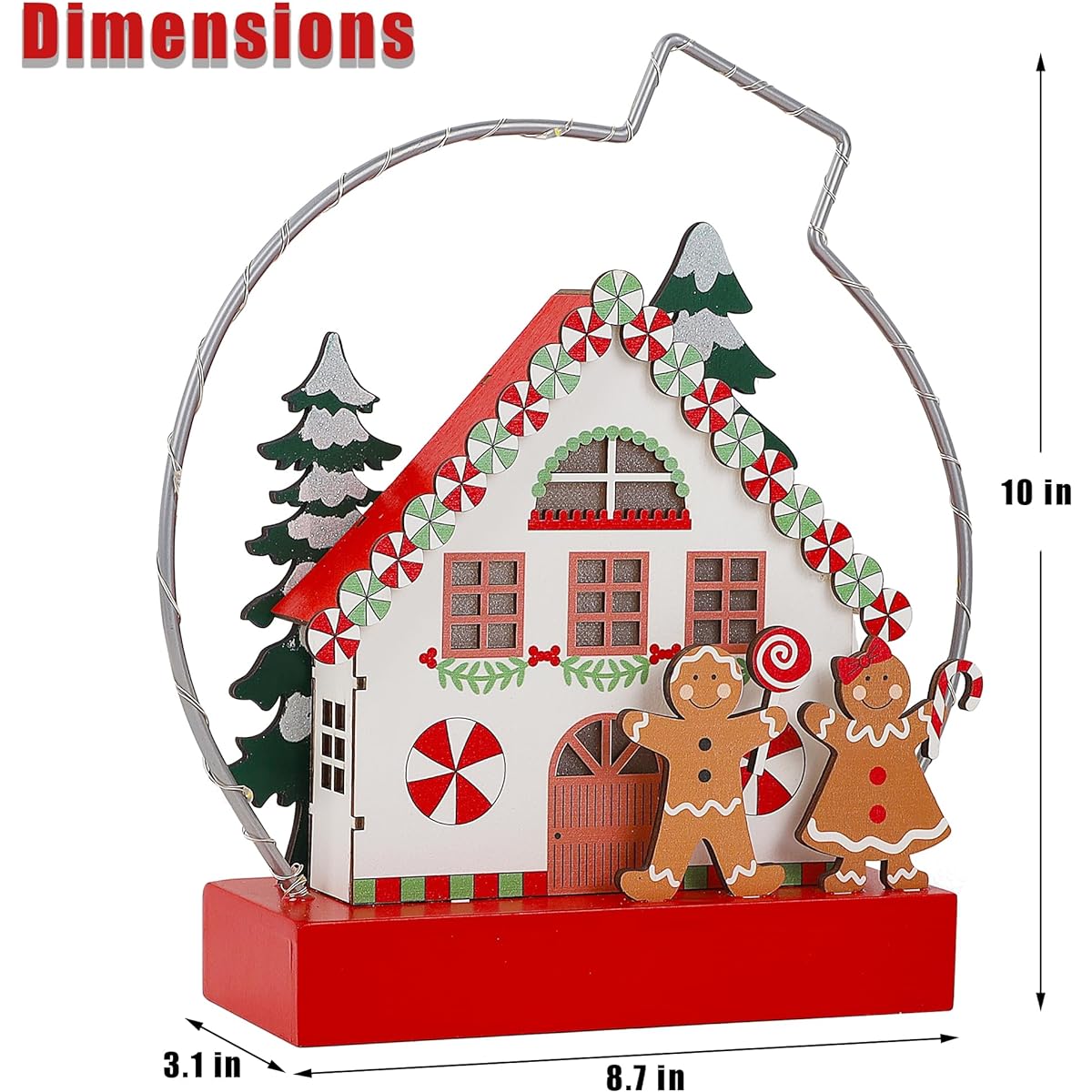 Lulu Home Christmas Tabletop Decor Wooden Pre-Lighted Christmas Gingerbread Man House Ornament Metal Frame Battery Operated Light Up Holiday Sign Indoor Mantle Shelf Decor