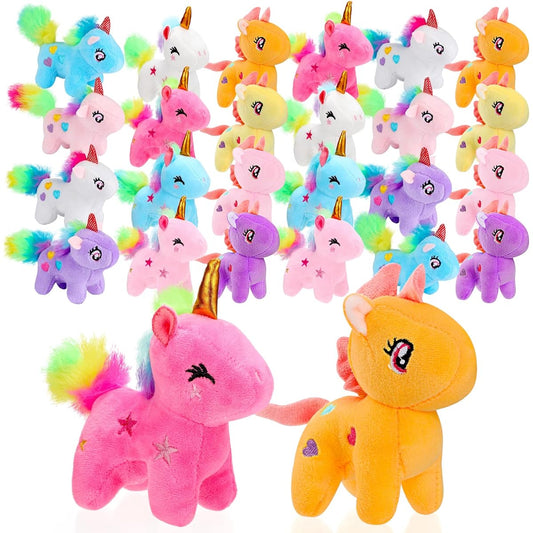 24pcs Mini Plush Unicorn Toys Bulk Stuffed Animals DIY Keychain Cotton Unicorn Plush Keychains Small Stuffed Animals Birthday Wedding Party Gifts for Classroom (Bright Colors, Unicorn)