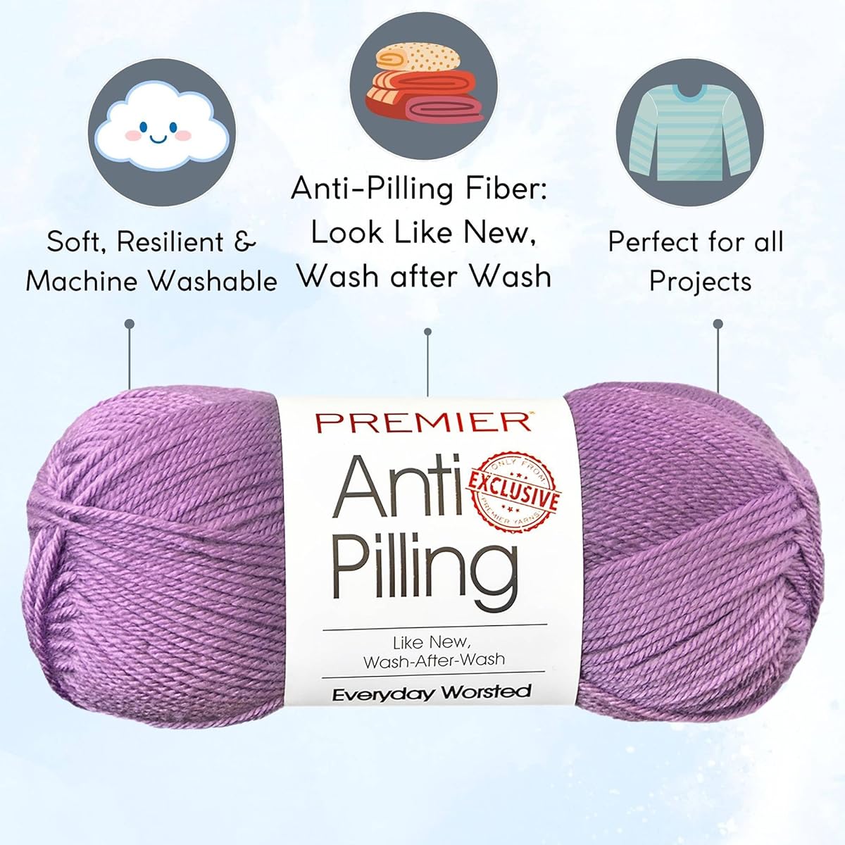 Premier Yarns Everyday Solid Orchid DN100-20 (3-Spin - Same Dye Lot) Worsted Medium #4 Acrylic Yarn for Crocheting and Knitting - Includes 1 Artsiga Craft Project Bag