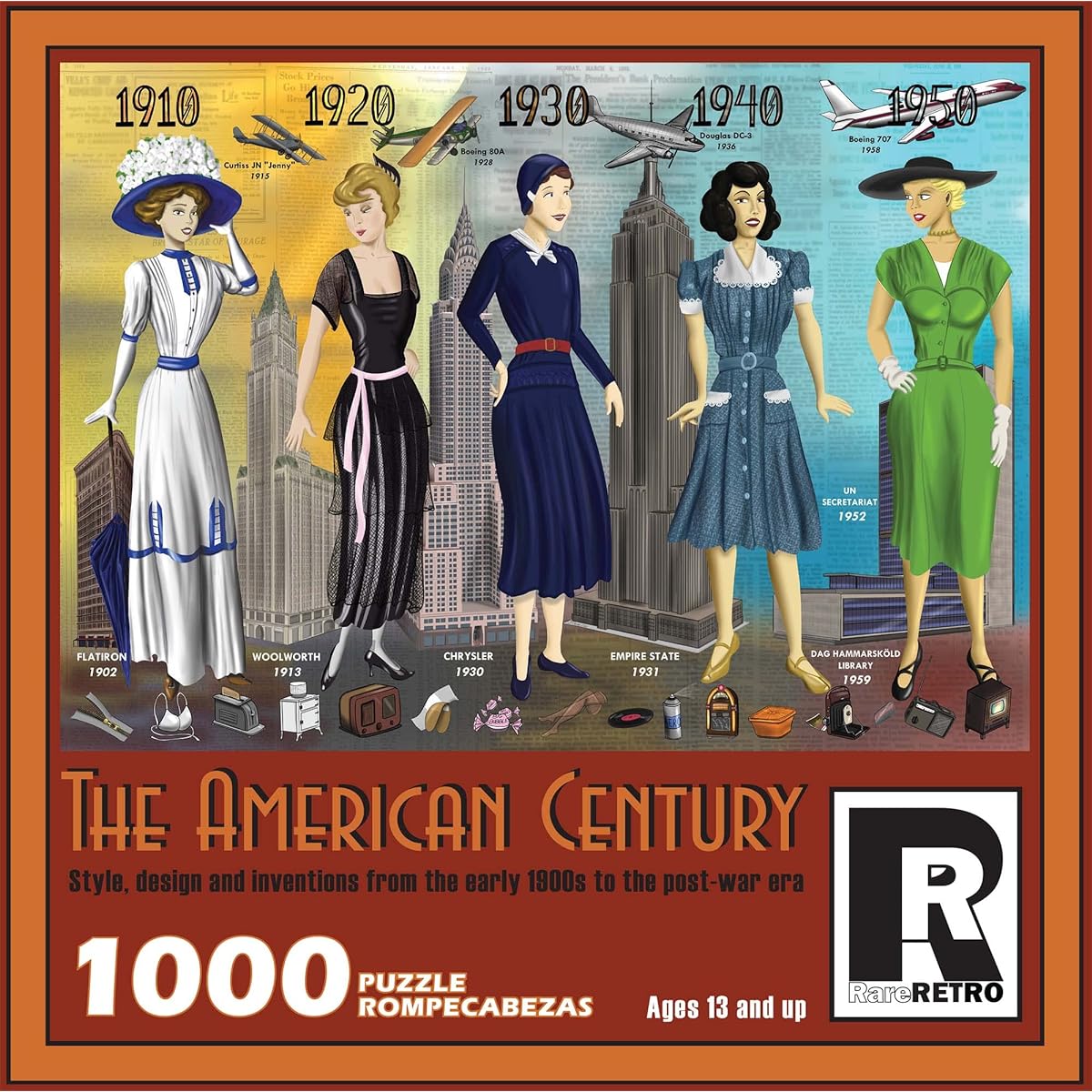 Rareretro 1000 Piece Jigsaw Puzzle for Adults and Families American Century Early 1900's Style Design Invention
