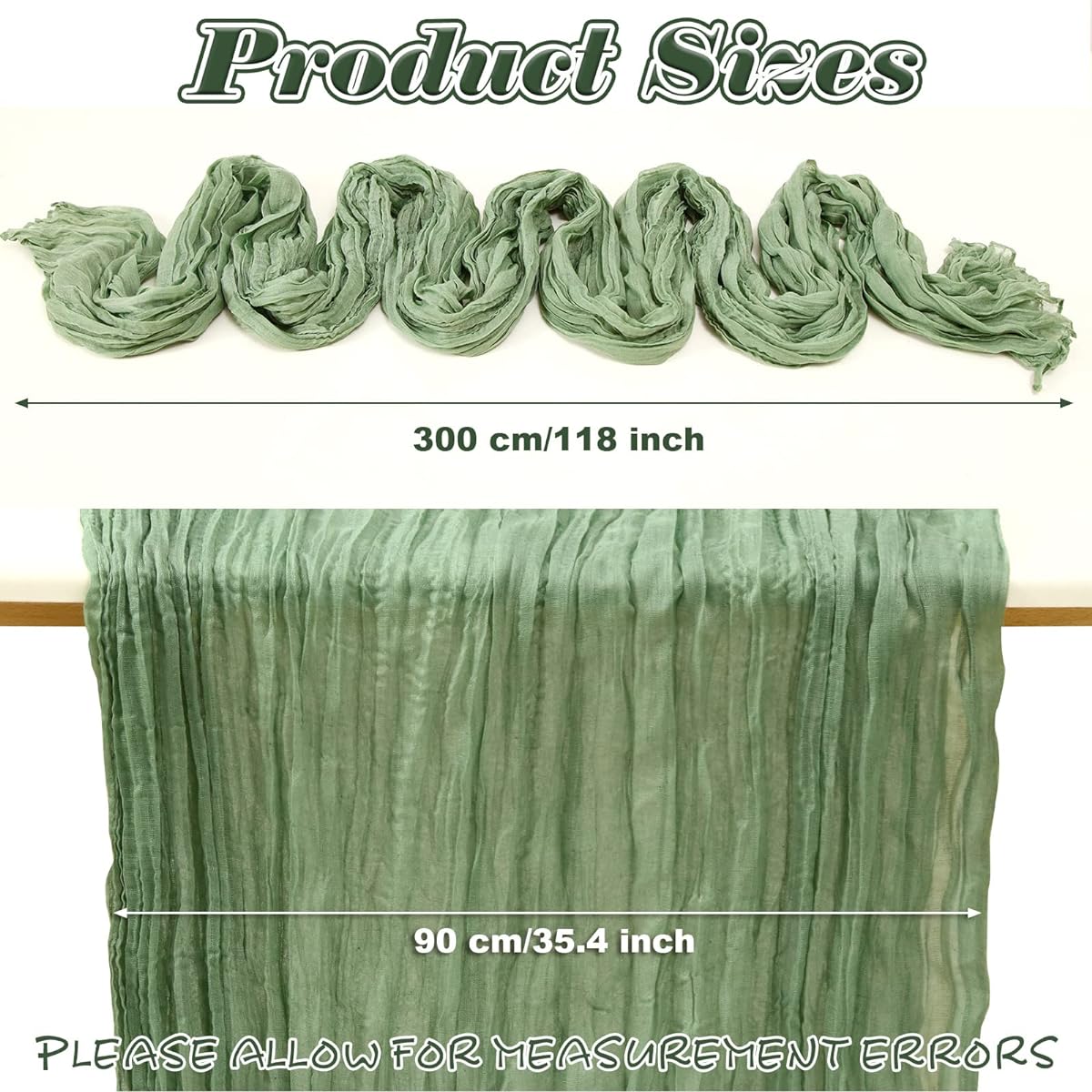 Tudomro 20 Pack Cheesecloth Table Runner Chiffon Table Runner 35 x 120 Inch Bohemian Table Runner Rustic Table Runner Bohemian Wedding Decoration (Sage Green)