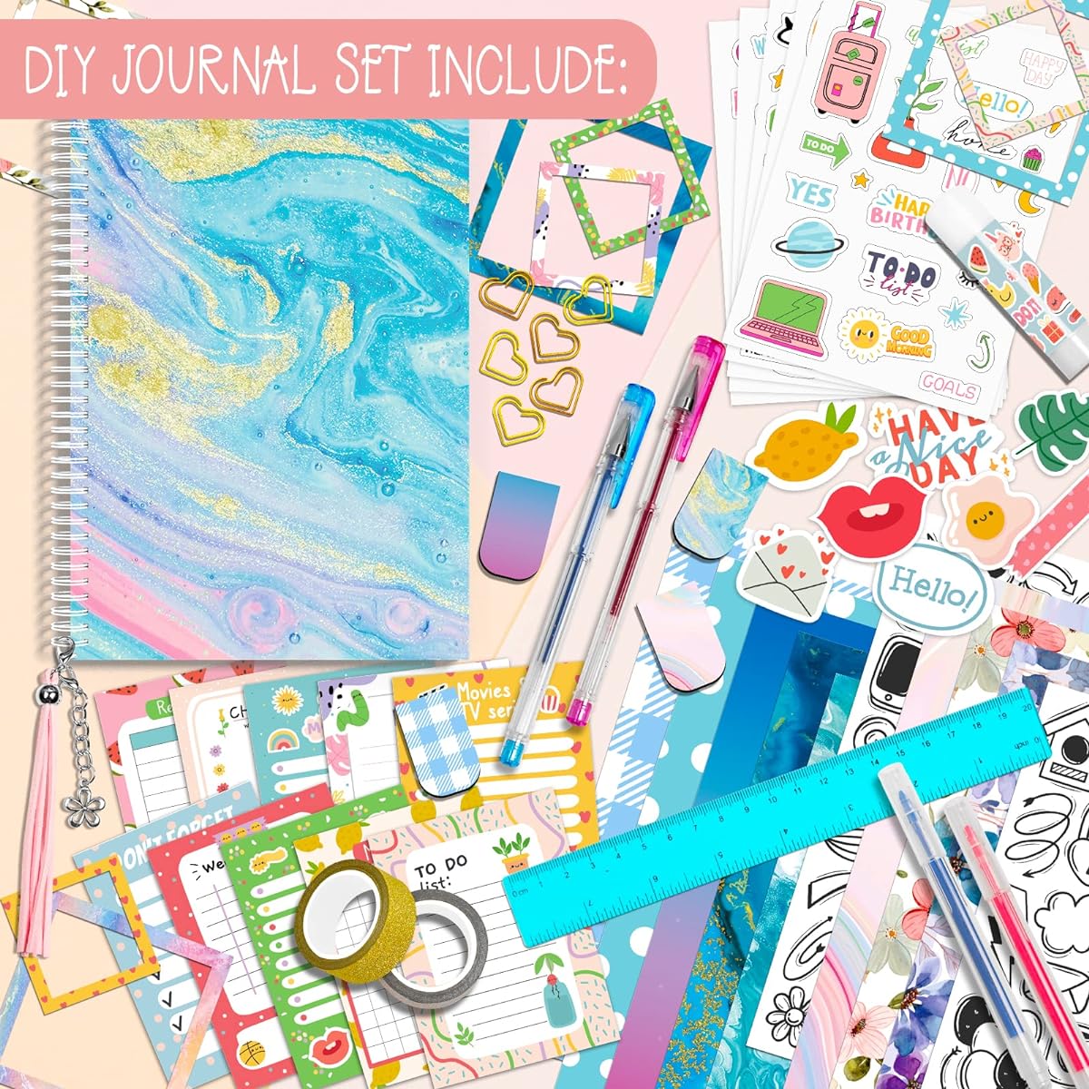 Gifts for Girls Ages 8 9 10 11 12 13+ DIY Journal Set, Personalized Diary for Tweens and Teens, Decorate Your Planner/Organizer, Journaling Arts and Crafts Kit, Ideal Girls Toys (Blue)