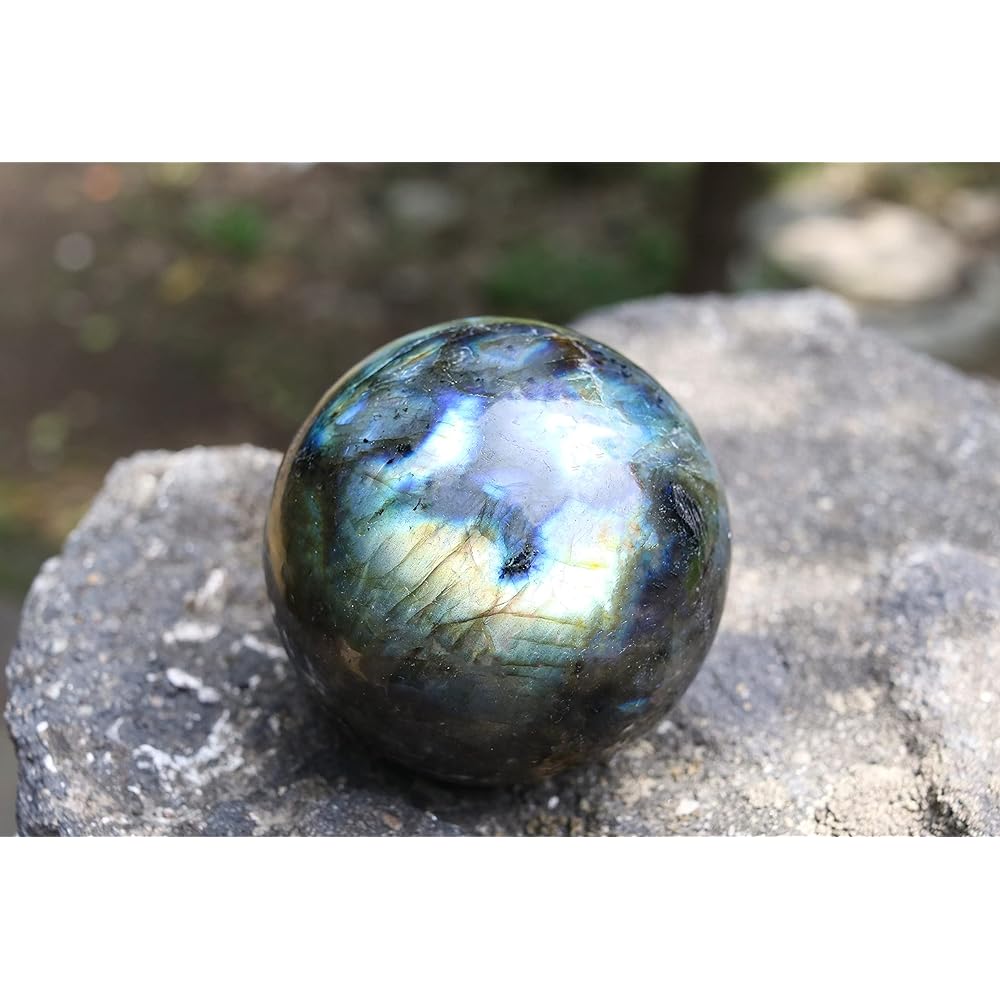 Crocon Labradorite Crystal Sphere and Metal Stand Gemstone Sphere Healing Ball Sculpture Feng Shui Fortune Telling Figurine Home Decor Size: 55-65 mm