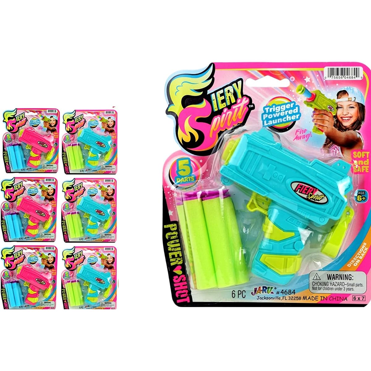 JA-RU Girls Mini Toy Gun Elite Blaster (6 Guns Assortment) Soft Foam Dart Bullets for Kids and Adults Small Shooter Gun Girls Toys Bulk Birthday Party Favors Stockings Party Supplies 4684-6p