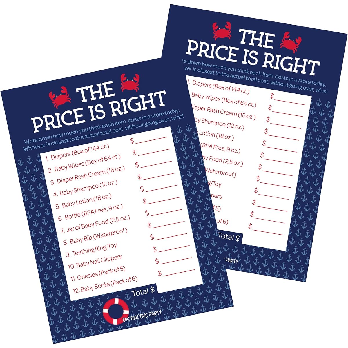 Ahoy It's a Boy Baby Shower - Nautical Themed Party Activities - Price is Right Game Cards - 20 Count