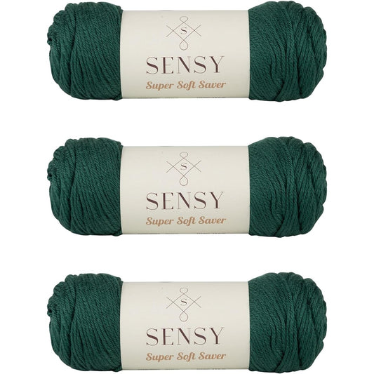 3 Skeins of Sensy Super Soft Saver Yarn 3.5oz 190 Yards Gauge 4 Medium (Paddy Green)