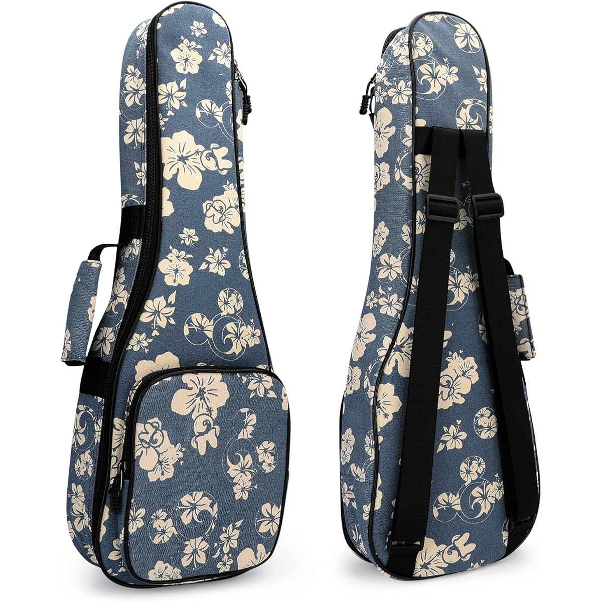 MUINS Ukulele Bag 21 23 26 Ukulele Case Thick Padded for Soprano Concert Tenor Uke with Double Adjustable Straps and Handles (23 Blue Flowers)