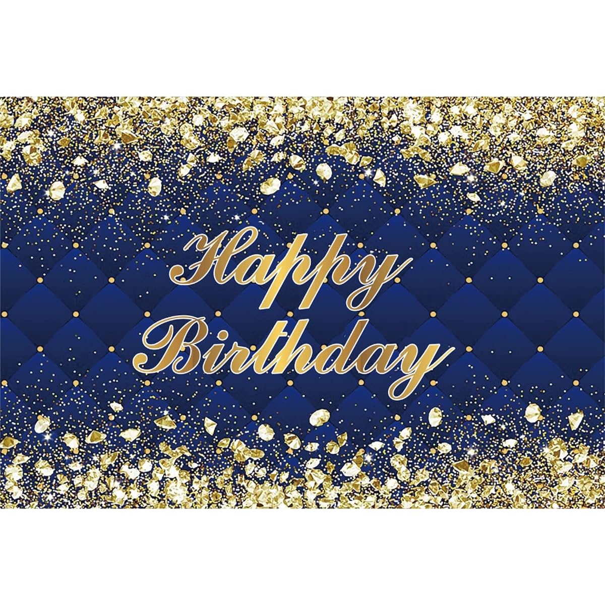Renaiss 7x5ft Happy Birthday Backdrop Banner Royal Diamond Gold Blue Photography Background for Unisex 30th 40th 50th 60th 70th 80th Birthday Party Decorations, Glittery Navy Birthday Photo Booth Props