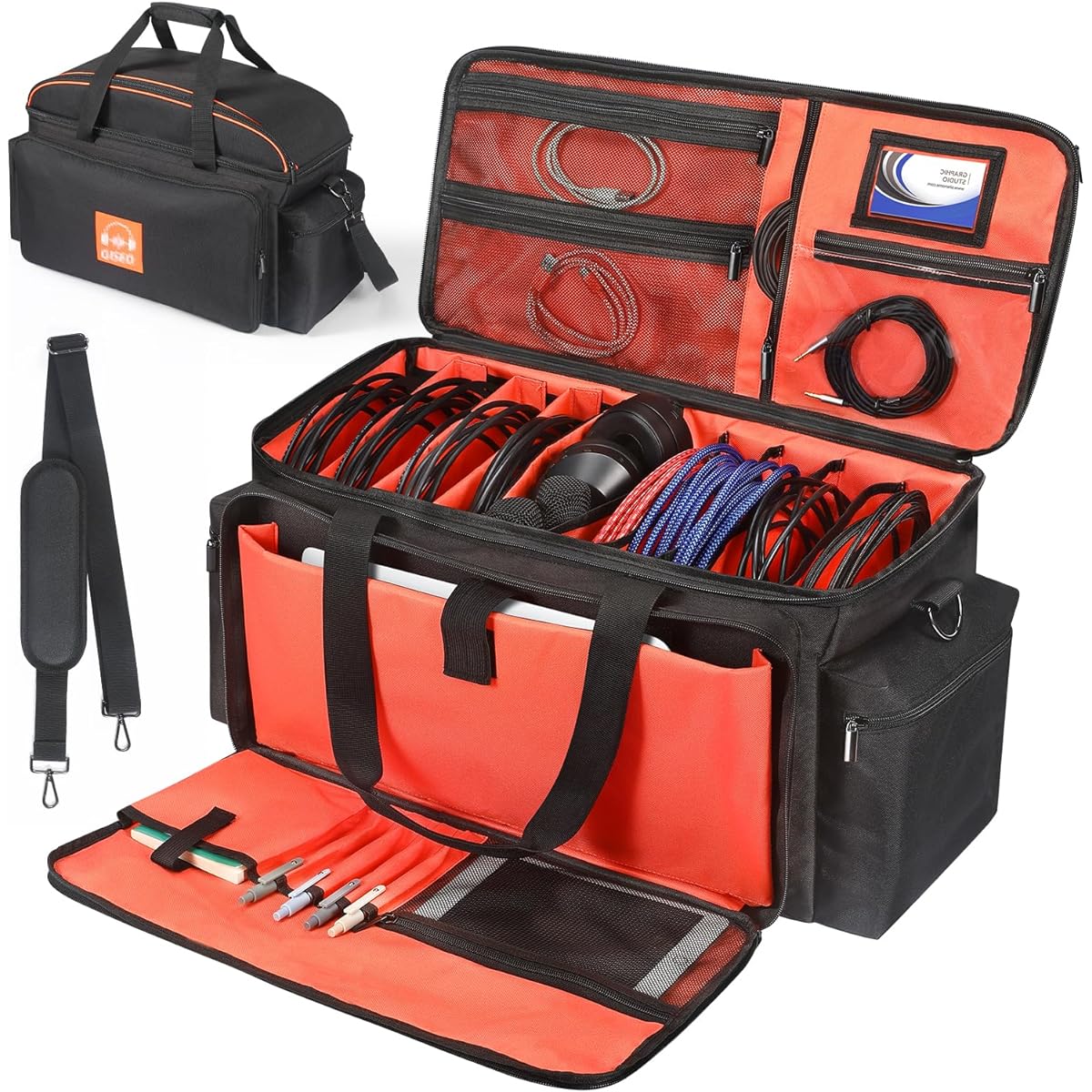 DJ Gig Bag DJ Cable File Bag with Removable Padded Bottom and Dividers Travel Gig Bag Cord Sound Equipment DJ Gear Musician Accessories (Orange)
