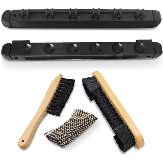 SereneLife Billiard Table Accessories Kit, 6 Billiard Cue Wall Racks, 9" Wood Table and Brush Set with Cue Shaft Cloth Cleaner - SereneLife PRTSLPLTB1010