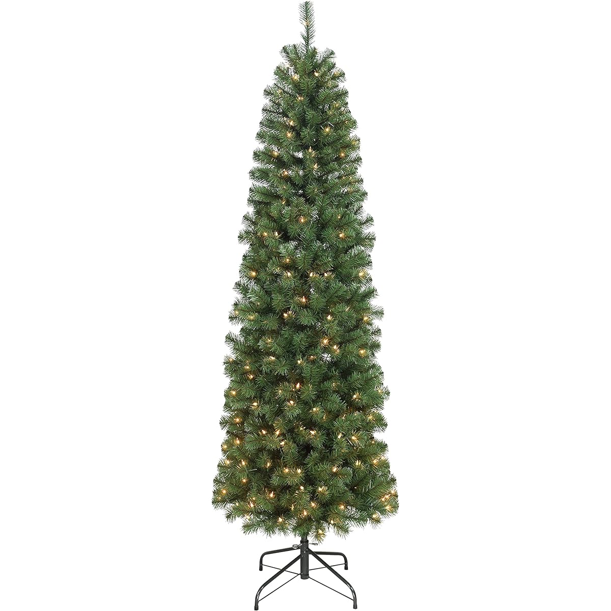 Puleo International 7.5' Northern Fir Pencil Artificial Christmas Tree with 350 Clear Lights, Green