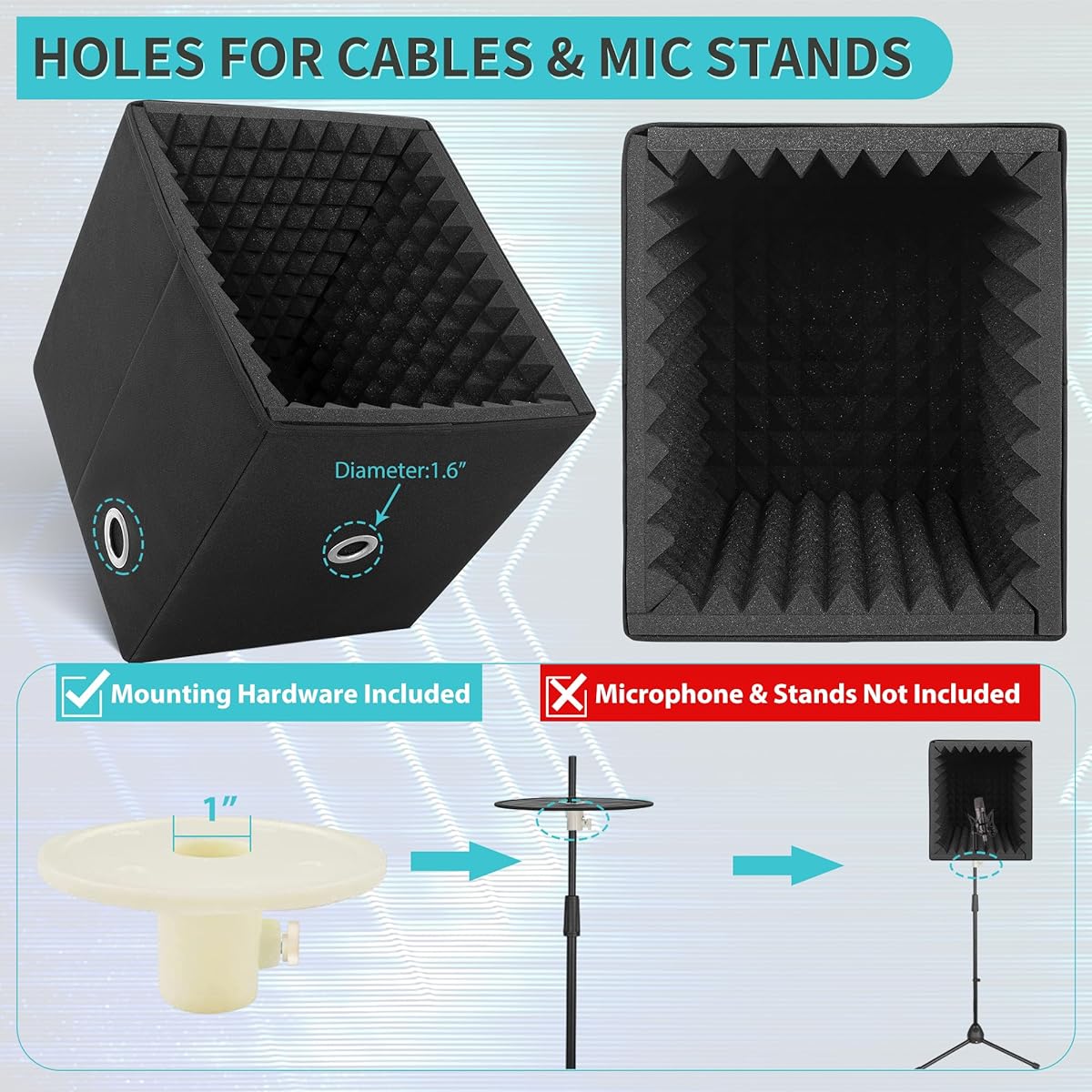 Portable Sound Recording Shield Box Microphone Isolation Booth Box with Sound Absorbing Foam Foldable Stand Mount Great for Studio/Vlog/Vocal Large Size