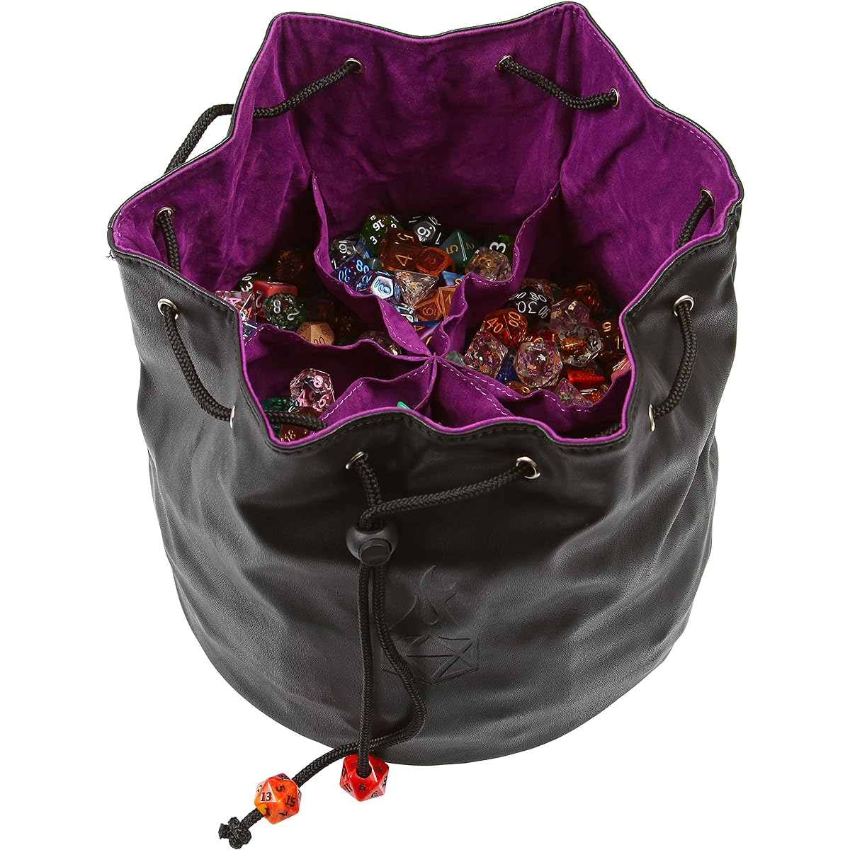 Forged Dice Co. Pouch of The Endless Hoard Dice Bag - Holds Over 1,000 Polyhedral Dice - Dice Storage Bag with 7 Pockets - Perfect for Bulk Dice - Black/Purple