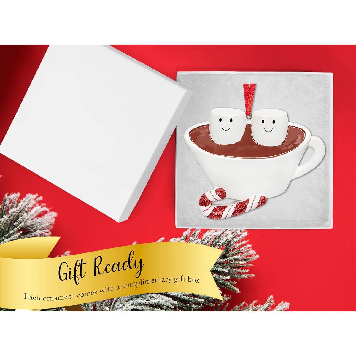 UniqXmas Customized Hot Chocolate Family of 2 Christmas Ornament - Free Customization | Marshmallows in Cocoa Mugs Customized for Couples, Kids Friends | Unique Christmas Tree Keepsakes