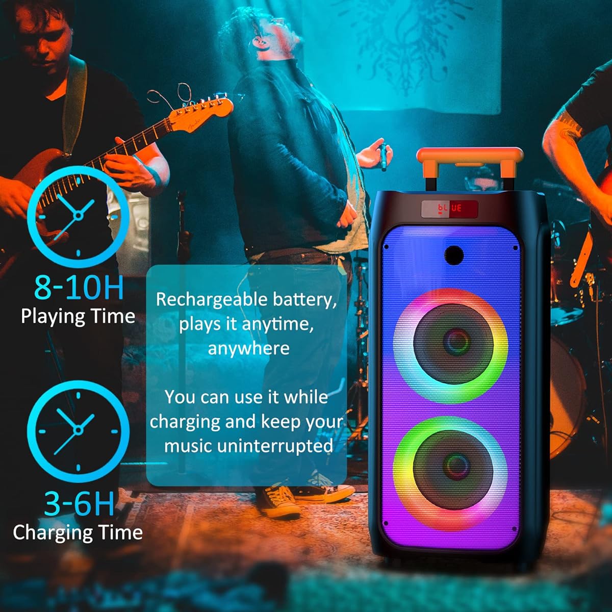 JYX Wireless Microphone Speaker Set with 2 Microphones, Equipped with Bass Enhancement Function, Rechargeable, Suitable for Karaoke, Street Speech, Events, etc.