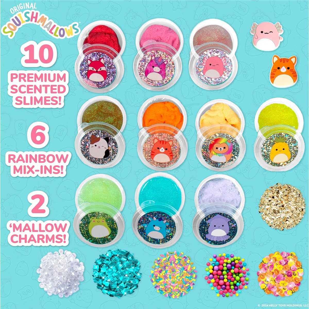 SQUISHMALLOWS Original Ultimate Slime Mix-Ins 10 Pack Glitter & Cloud Slime Fun Slime 8 Fun Slimes for Kids Crunchy Slime Slime Bulk Toys for 6 Year Olds Super Soft Sludge Toy