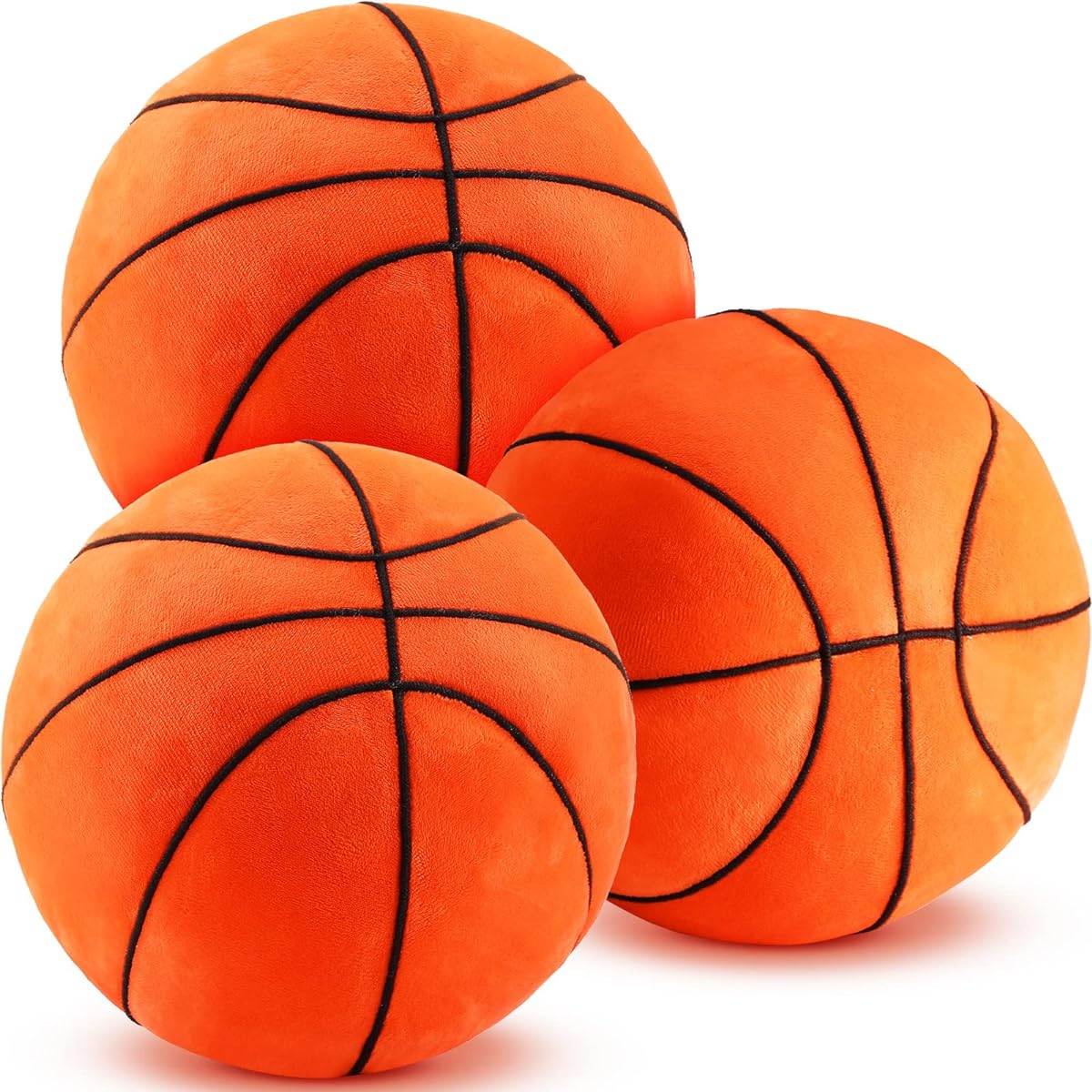 Harrycle 3 Pieces Plush Basketball Cushion Soccer Cushion Soft Plush Sports Ball Cushion Basketball Soccer Stuffed Pillow Room Decor for Kids Teens, 7.87 Inch (Basketball)