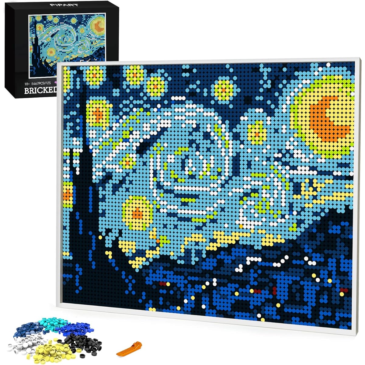 PIPART Mosaic Wall Art Starry Night Vincent Van Gogh 25.8x20.8 Inch Building Blocks MOC Pixel Painting Art Plastic Puzzle Wall Decor