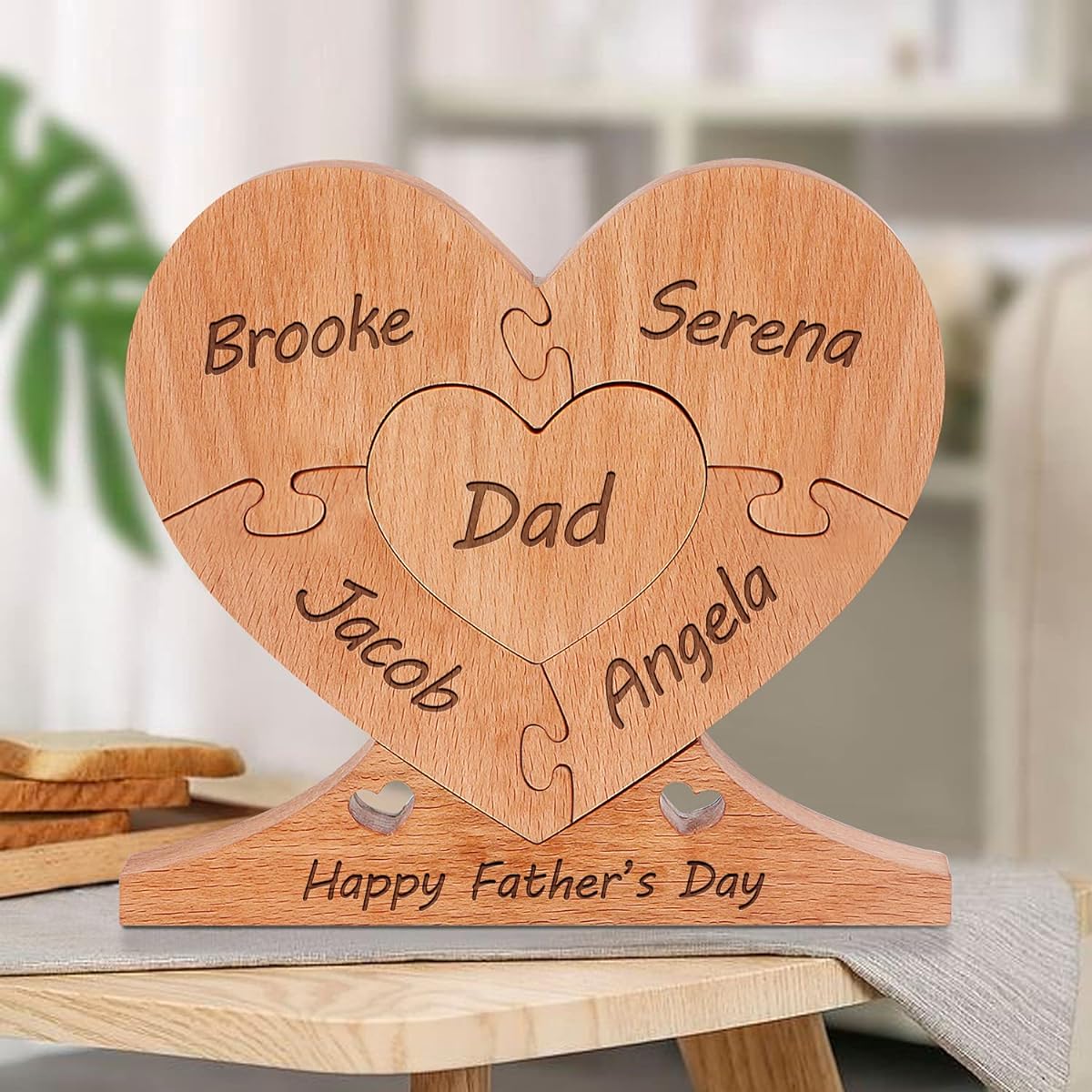 Custom Wooden Heart Puzzle for Dad with Name Engraved Ages 1-8 Family Heart Puzzle Father's Day Home Decoration Gift