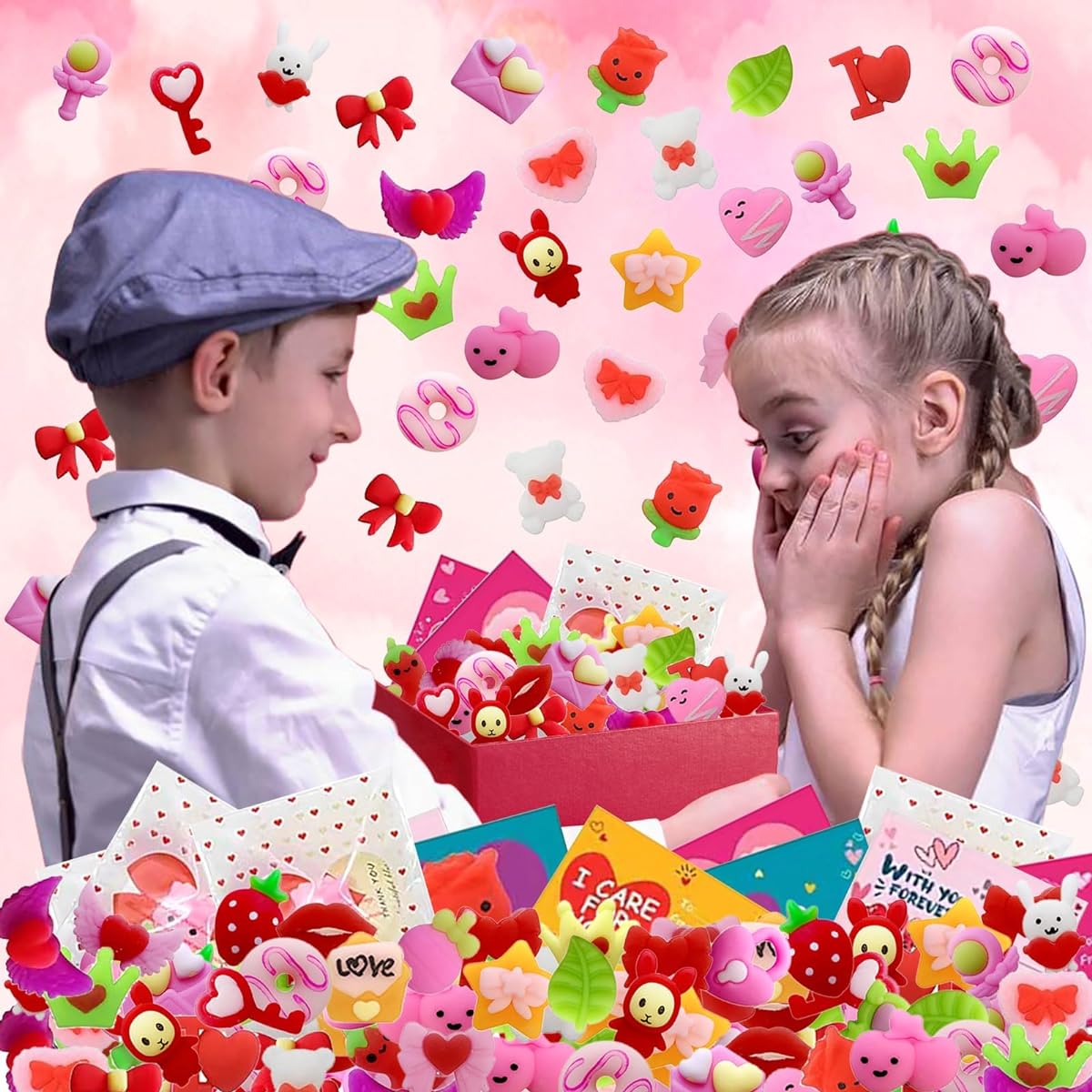24 Pieces Valentine's Day Mochi Mochi Toys for Children Class Exchange School Prize Party Favor Gift Valentine Heart Rose Bear Dog Mini Mochi Squishy Stress Relief Squishy Toy Boys Girls