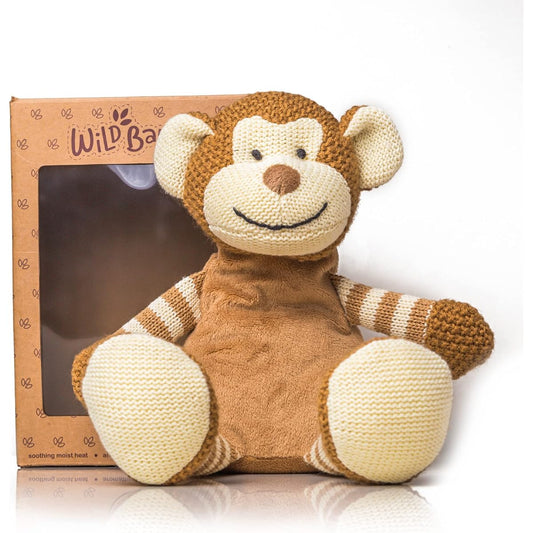 WILD BABY Monkey Plush Toy - Heatable Microwave Safe Plush Pal Aromatherapy Lavender Scent for Kids - 12 Inch