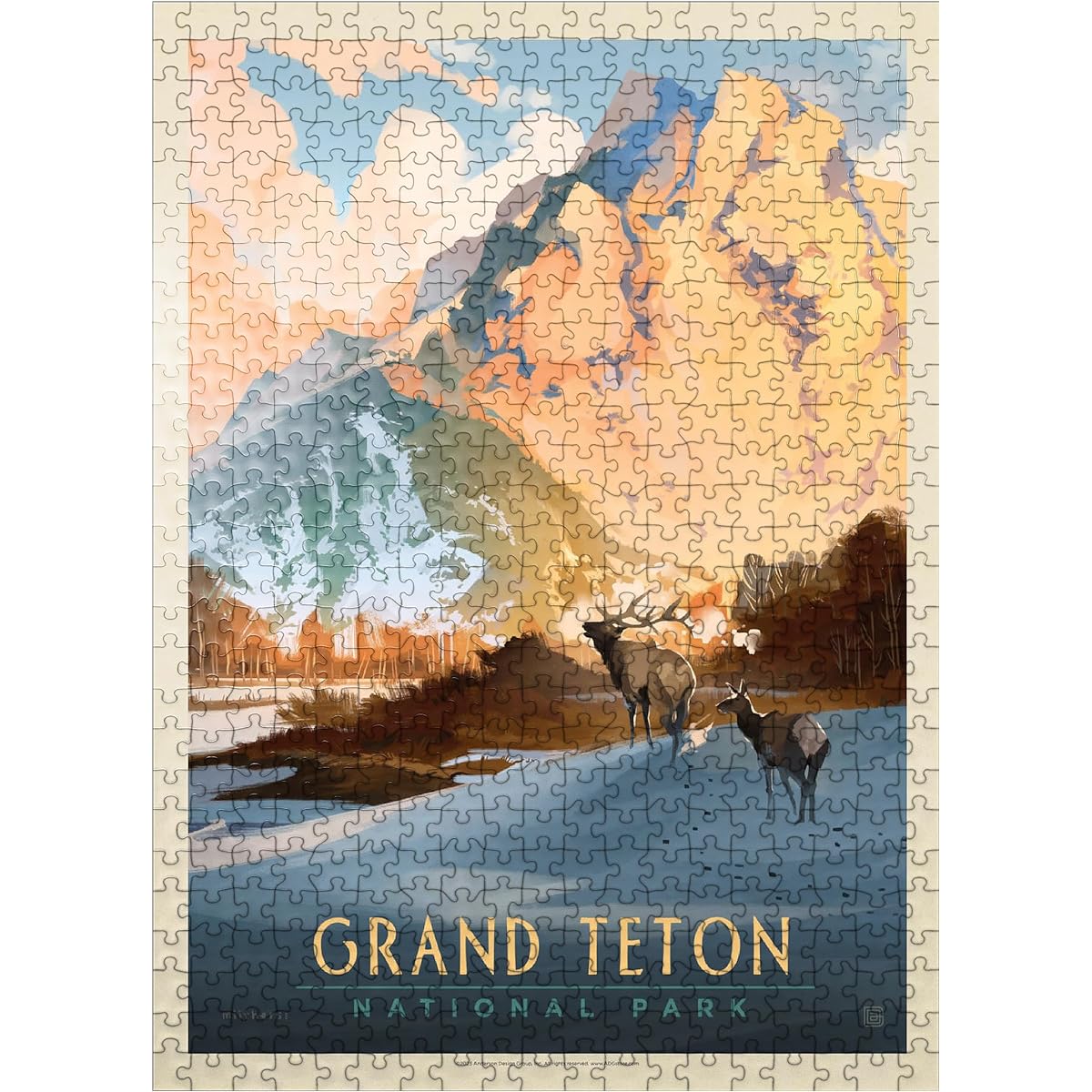 Grand Teton National Park Winter Hash Vintage Poster Premium 500 Piece Jigsaw Puzzle for Adults