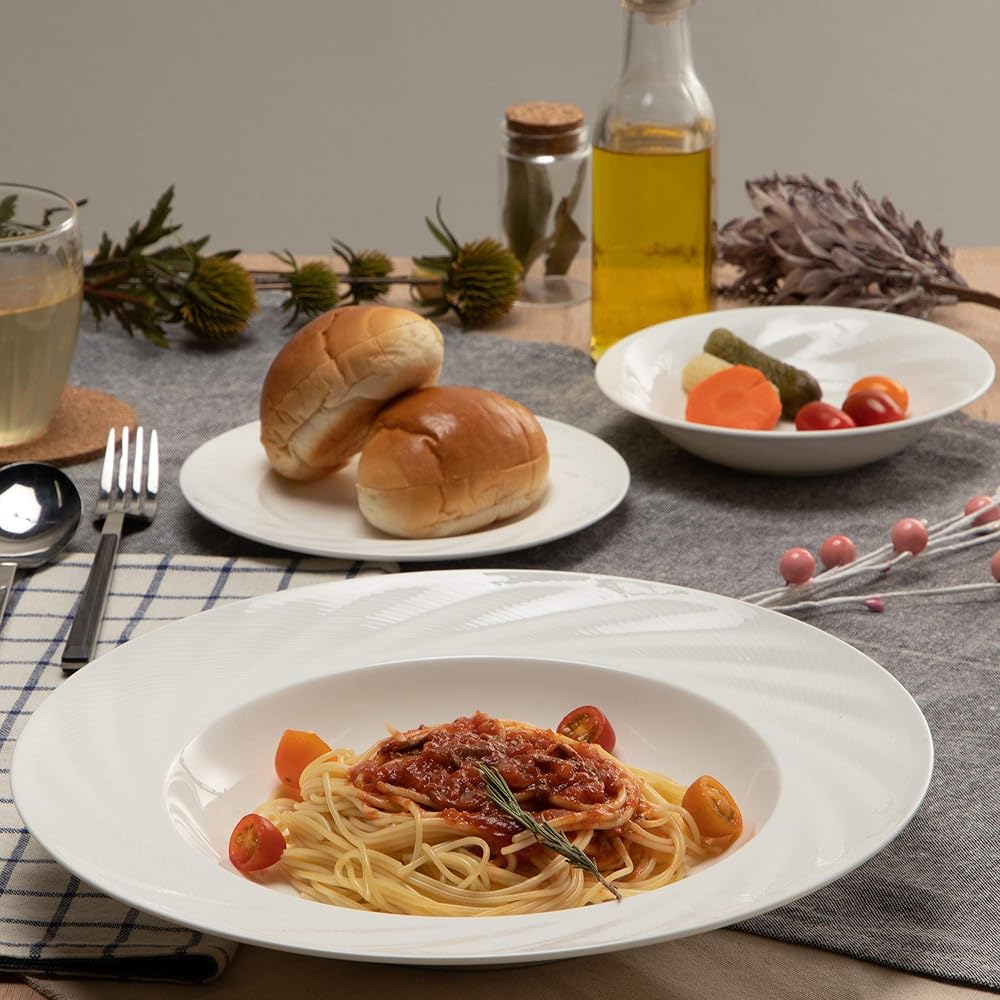 NARUMI Pasta Plate Sense Relief 29cm Soup Plate Rim Plate White Stylish Simple Microwave Warming/Dishwasher Safe 51800-5772