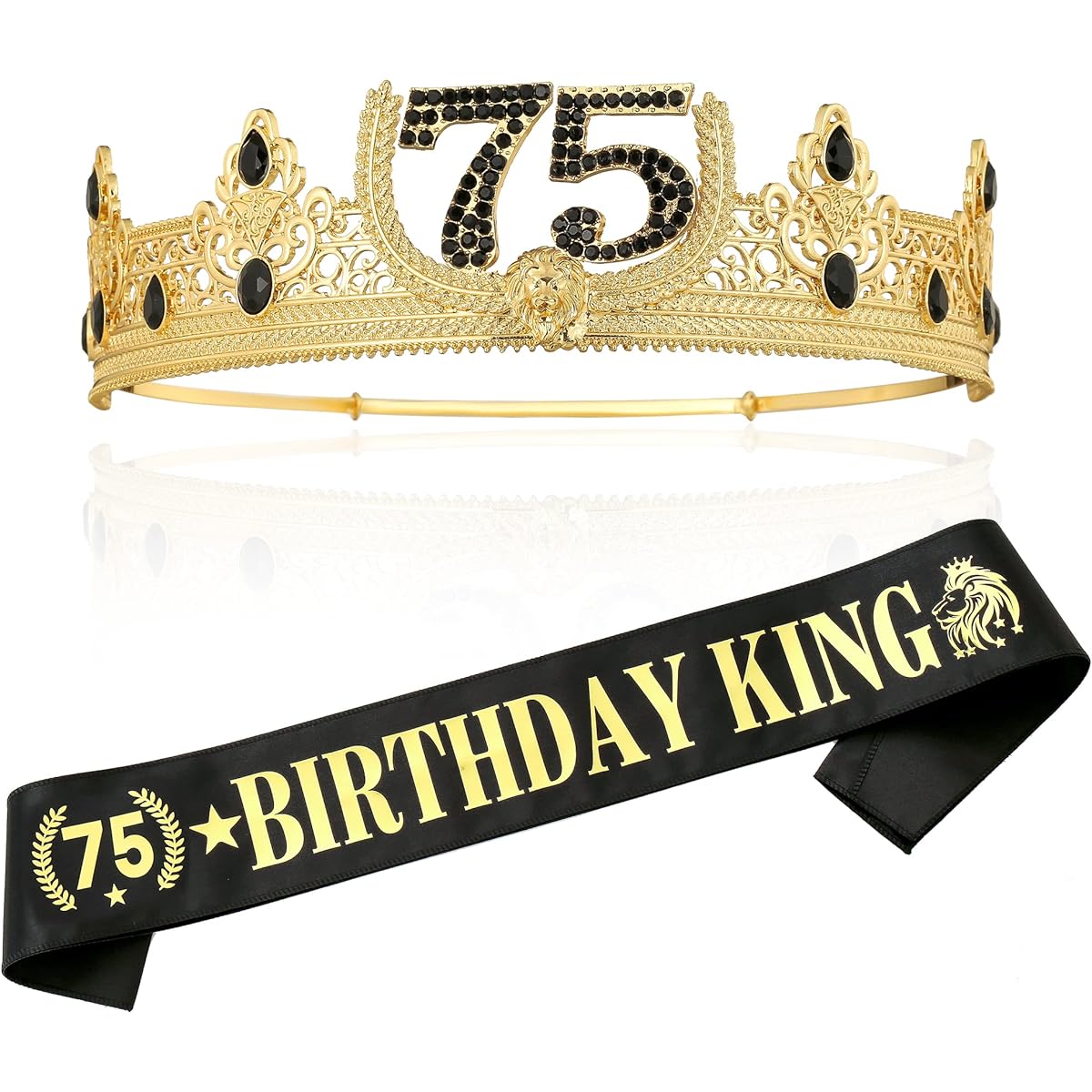 TITIKADI 75th Birthday King Crown Birthday King Sash, 75th Male Birthday Gift Birthday Party Decorations for Men (Gold)