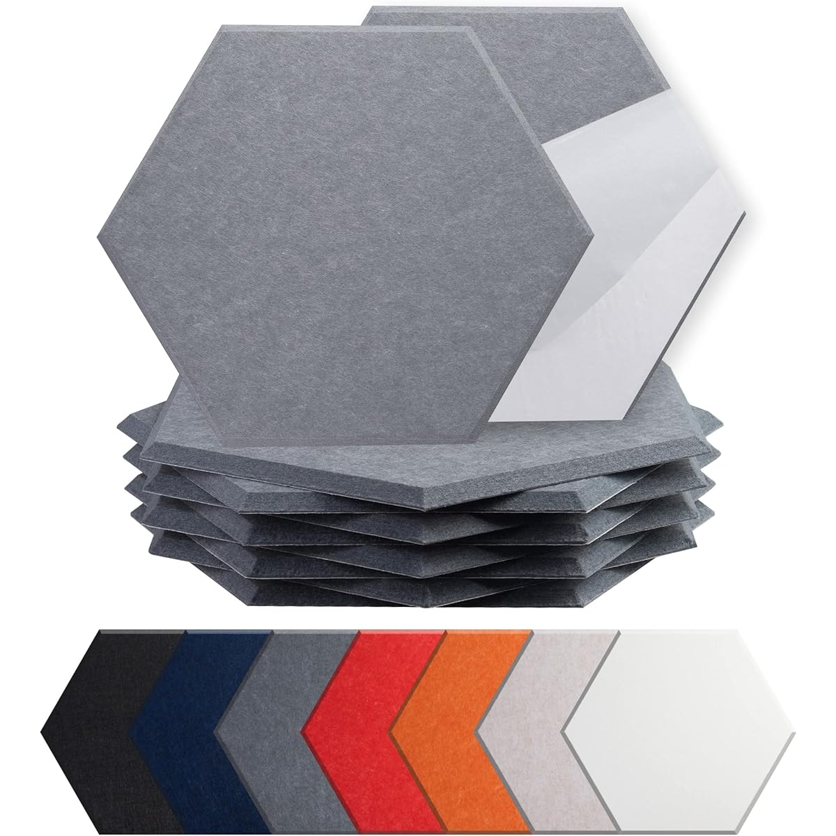 Mollywell Hexagon Acoustic Panels High Density Soundproofing Decorative Noise Reduction Felt Wall Tiles for Ceiling Home Office Game Room (Moon Gray) 14x12x0.4 Inch