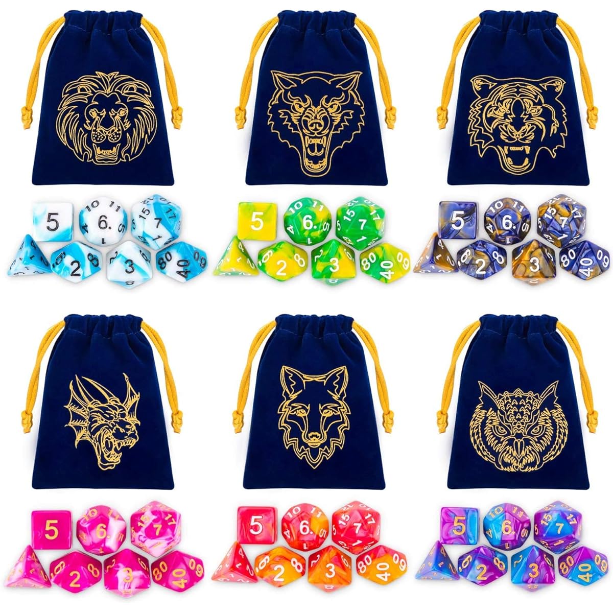 [Durable and Portable] The polyhedral dice game is made from durable and lightweight acrylic. Comes with 6 blue bags for easy storage and carrying.
