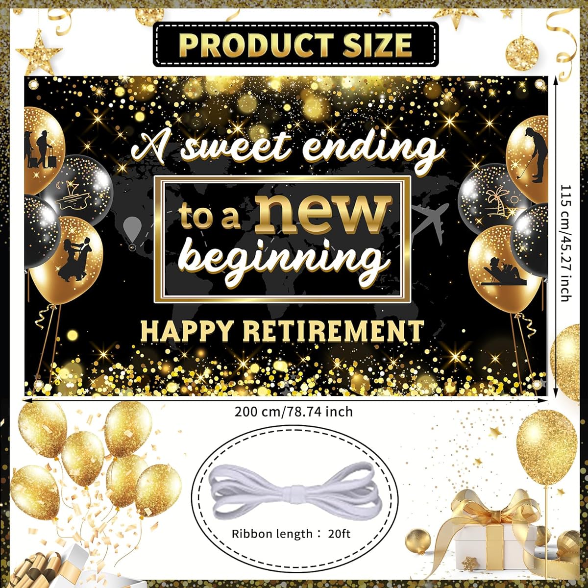Retirement Party Decorations Unisex Happy Retirement Party Banner Black Gold Retirement Background Retirement Background Retirement Party Favors Retirement Party
