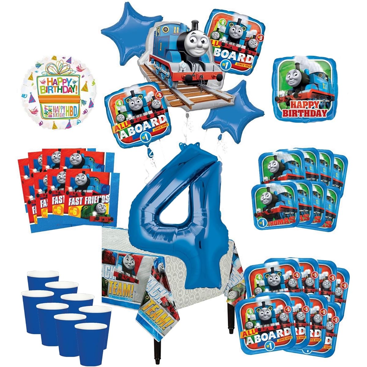Mayflower Thomas The Train Tank Engine 4th Birthday Party Supplies 8 Person Decoration Kit and Balloon Bouquet