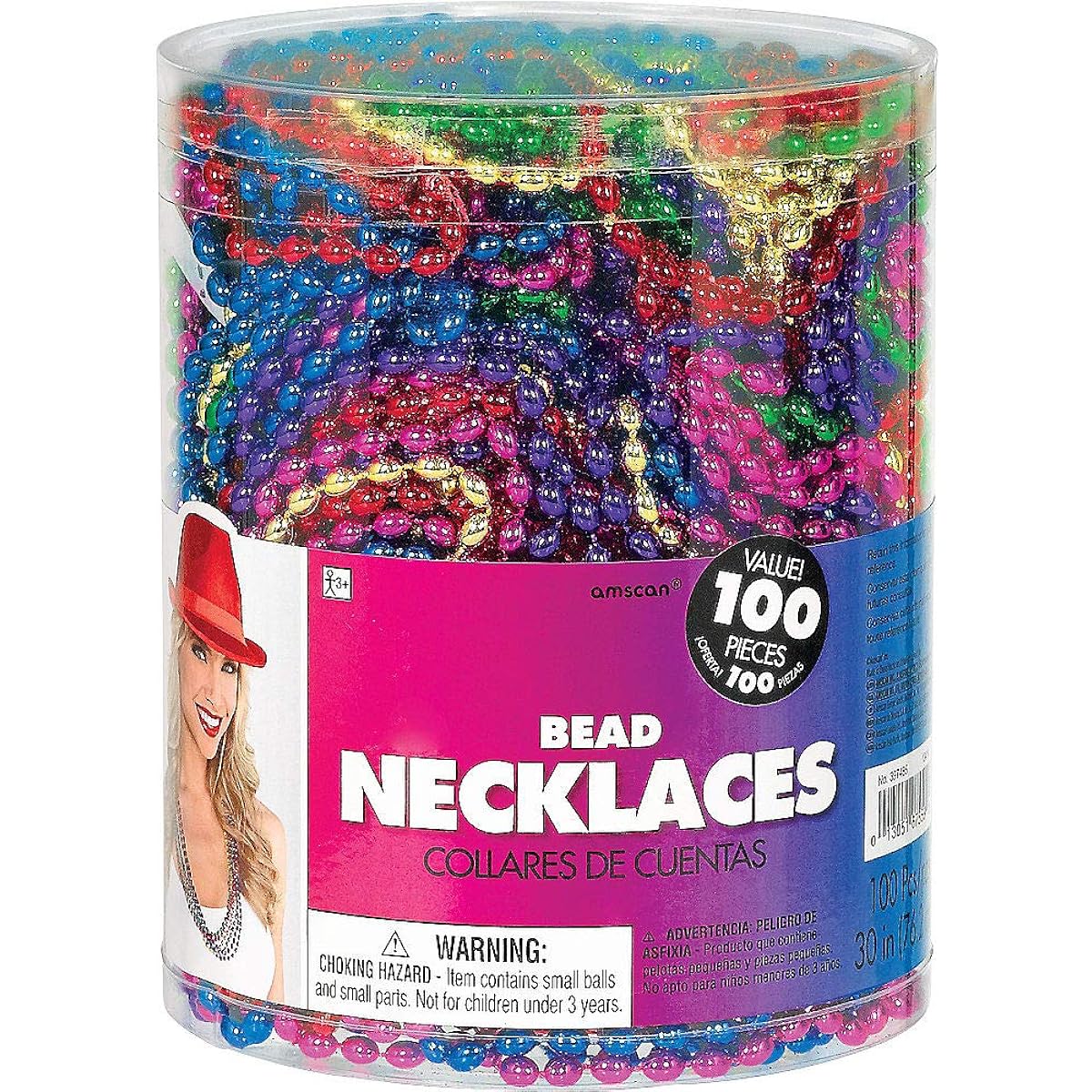 Rainbow bead necklaces - assorted sizes, 100 pieces