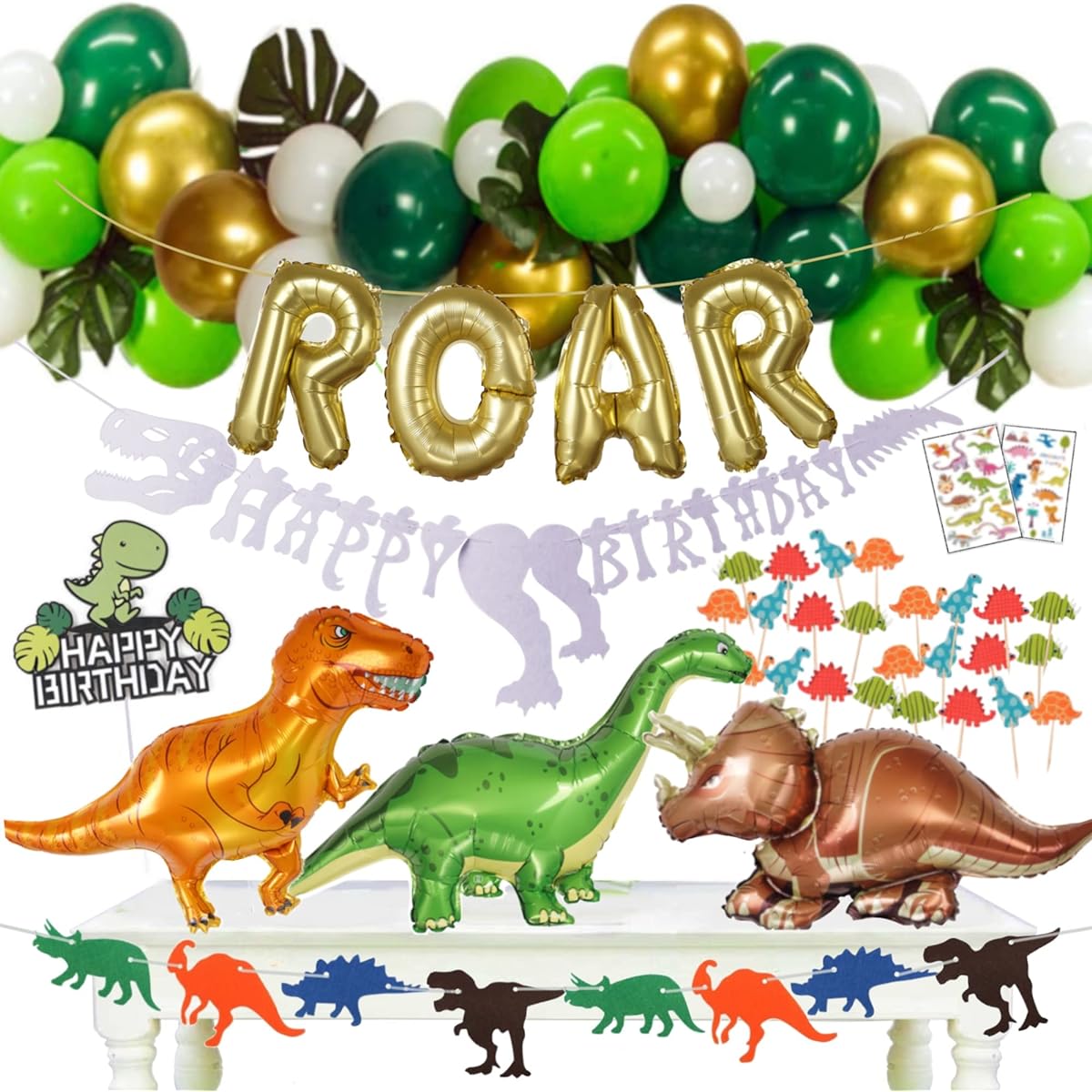 Emuya Dinosaur Party Decorations Dinosaur Birthday Party Supplies PDF Download Dinosaur Party Decorations for Boys/Girls Jurassic Park Fringe Backdrop Godzilla T-Rex Balloons ROAR for Kids Ages 2, 3, 4 (Gold)