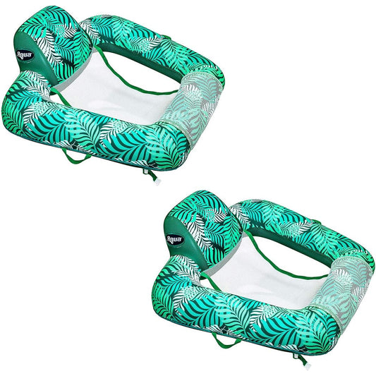 Aqua Zero Gravity Inflatable Pool Chair Lounge Floats, Teal Fern Green (2 Pack)