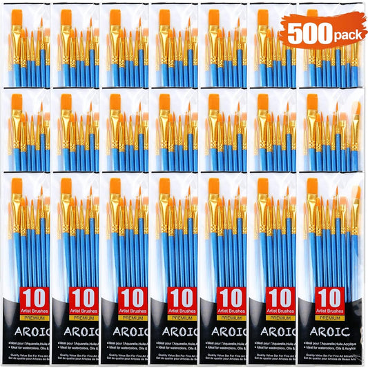 Acrylic Paint Brush Set 50 Packs/500 Pieces Nylon Hair Brushes Multipurpose Oil Painting Watercolor Artist Professional Kit