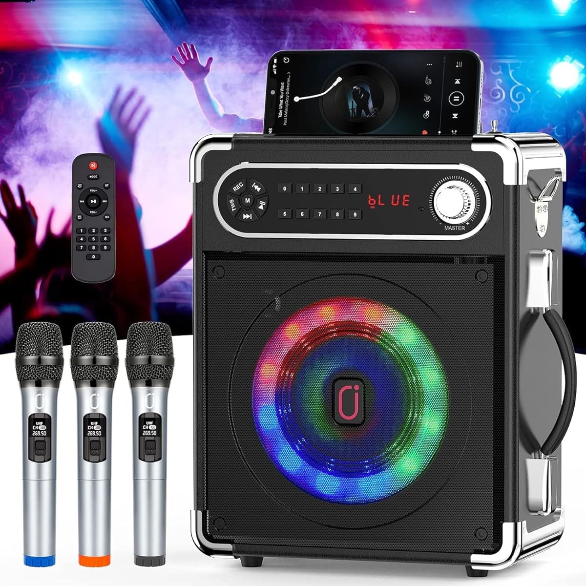 ble with Bluetooth 5.0, Equipped with high and bass enhancement function, Rechargeable, Portable, Suitable for home parties, karaoke, street speeches, meetings, school events, seminars, outdoor, disaster prevention, street live performances, events, etc.