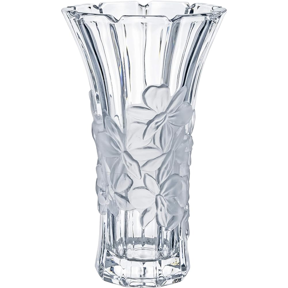 Adelia Glass Vase Large Clear φ17 x Height 27cm Orchid Pattern Crystal Made in Japan F-70400 Transparent