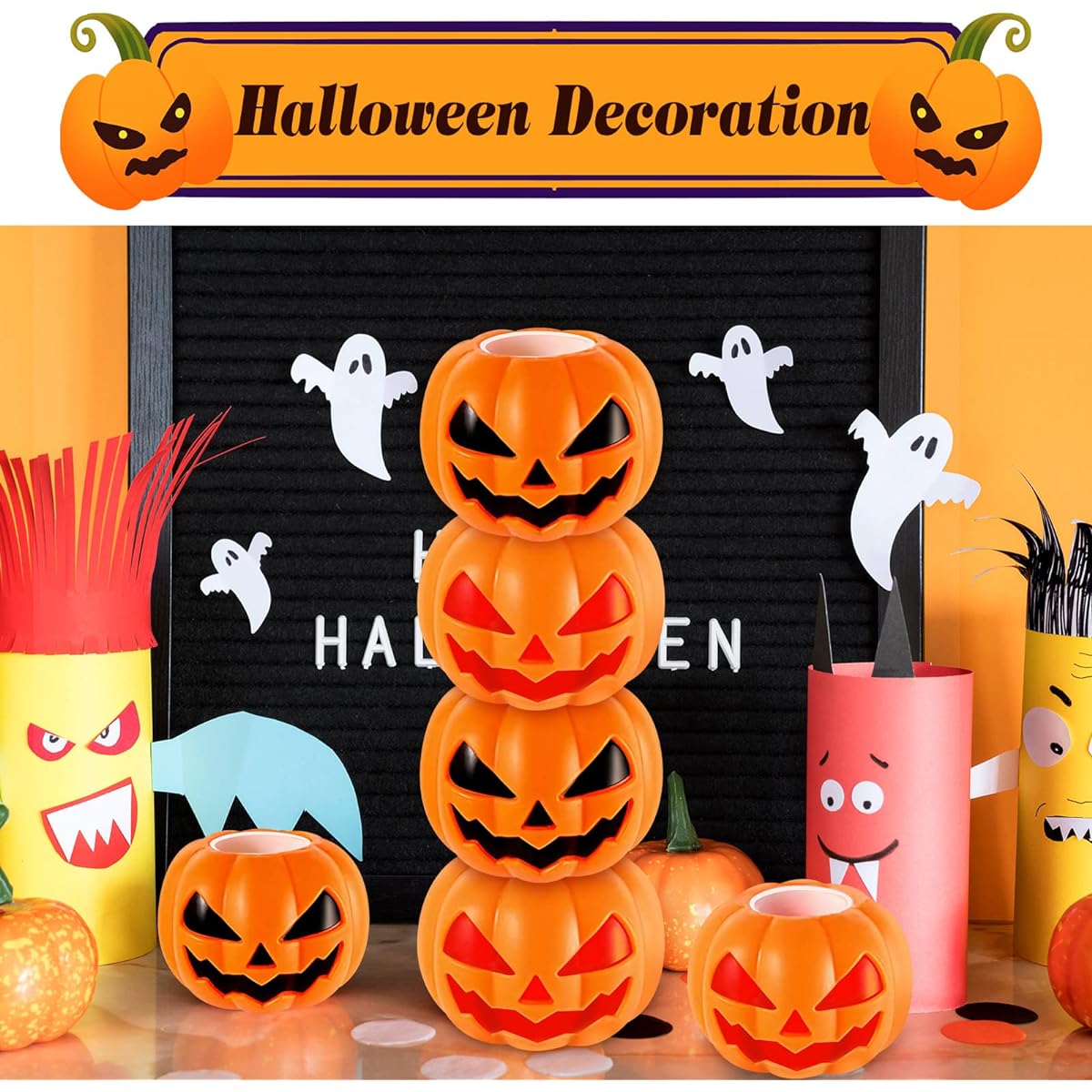 6 Pcs Pumpkin Head Stress Balls Cute Decompression Ghost Stress Relief Fidget Toy Squishy Sensory Toys for Halloween Office Party (Red, Black)