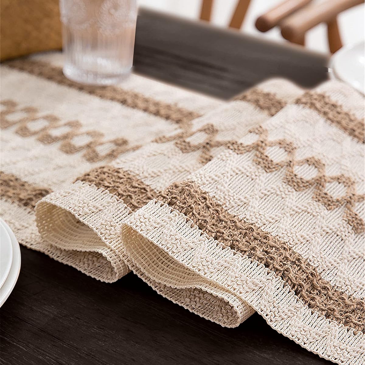 Macrame Table Runner Spliced Cotton Burlap Table Runner Decor Farmhouse Boho Style Woven Rustic Table Runner with Tassels Wedding Bridal Shower Home Dining Table Decor