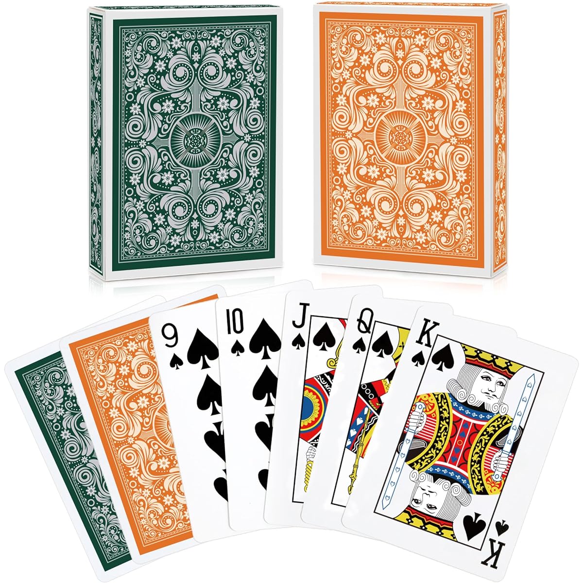 Timenued 2 Pack Playing Cards (Green/Orange)