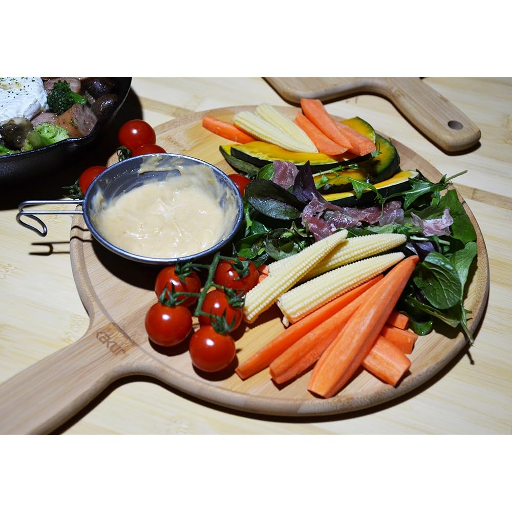 KAKURI Bamboo Lunch Plate Cutting Board Reversible Cutting Board Outdoor with Border and Handle