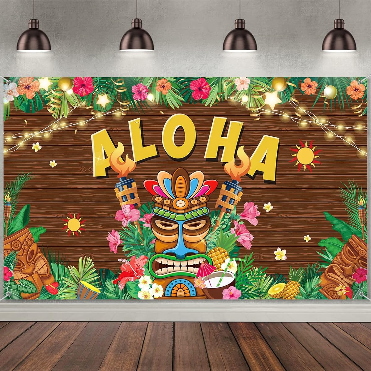 Luau Party Decorations Hawaiian Aloha Backdrop Banner Tropical Tiki Totem Photo Background Palm Leaves Hibiscus Flowers Theme Party Supplies Summer Hawaiian Theme Party Decorations