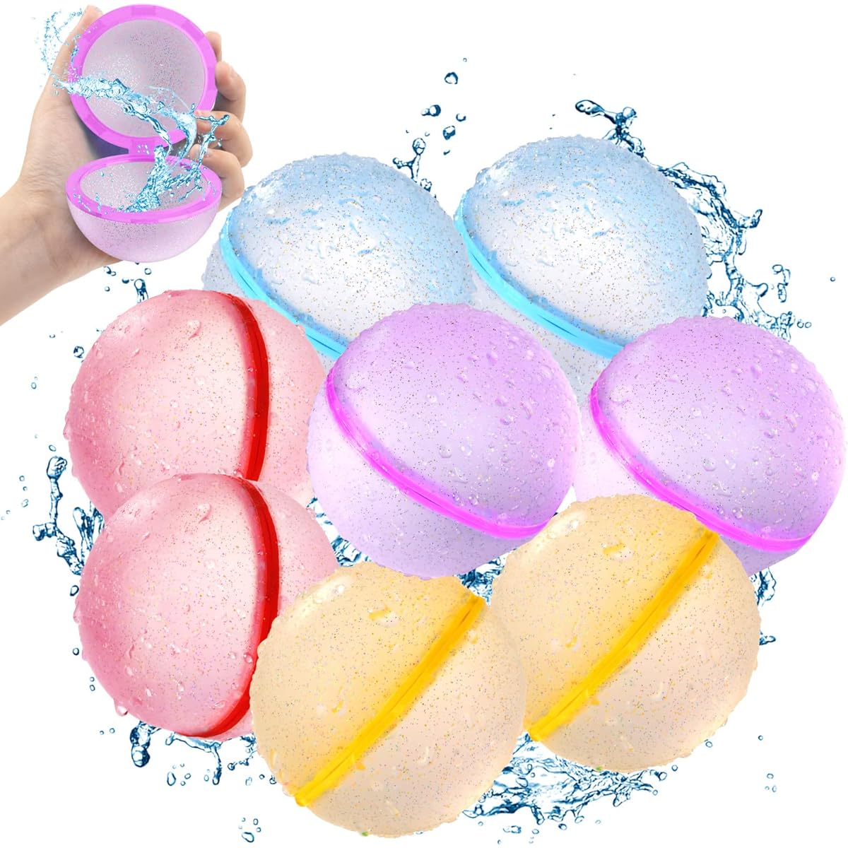 Soppycid Silicone Reusable Water Balloons for Kids Glitter 8 Pack-03