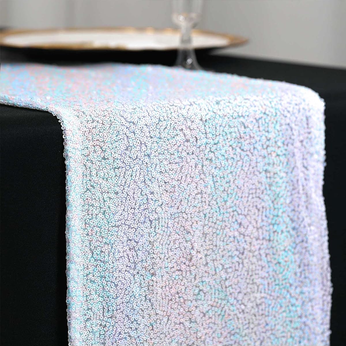 Efavormart Iridescent Blue Sequin Premium Table Runner Wedding Birthday Party Decor Fits Rectangular and Round Tables 108x12 Inch