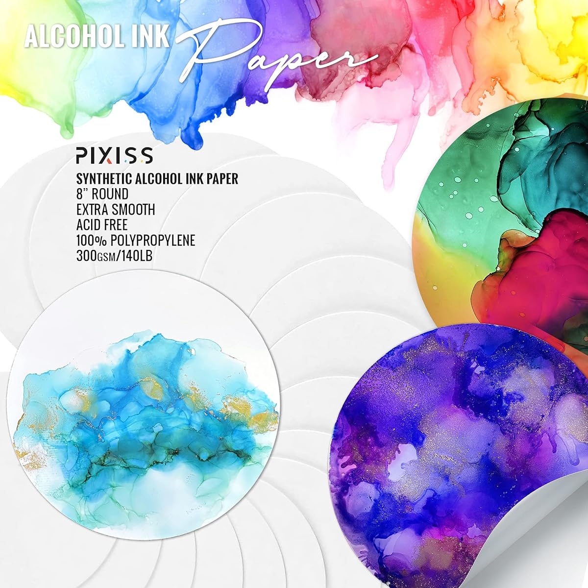 Alcohol Ink Paper for Alcohol Ink Art Painting - 25 Sheets Heavy Circle Round Art Paper Alcohol Ink & Watercolor Paper Synthetic Paper 8"(203mm) 300gsm Cardstock