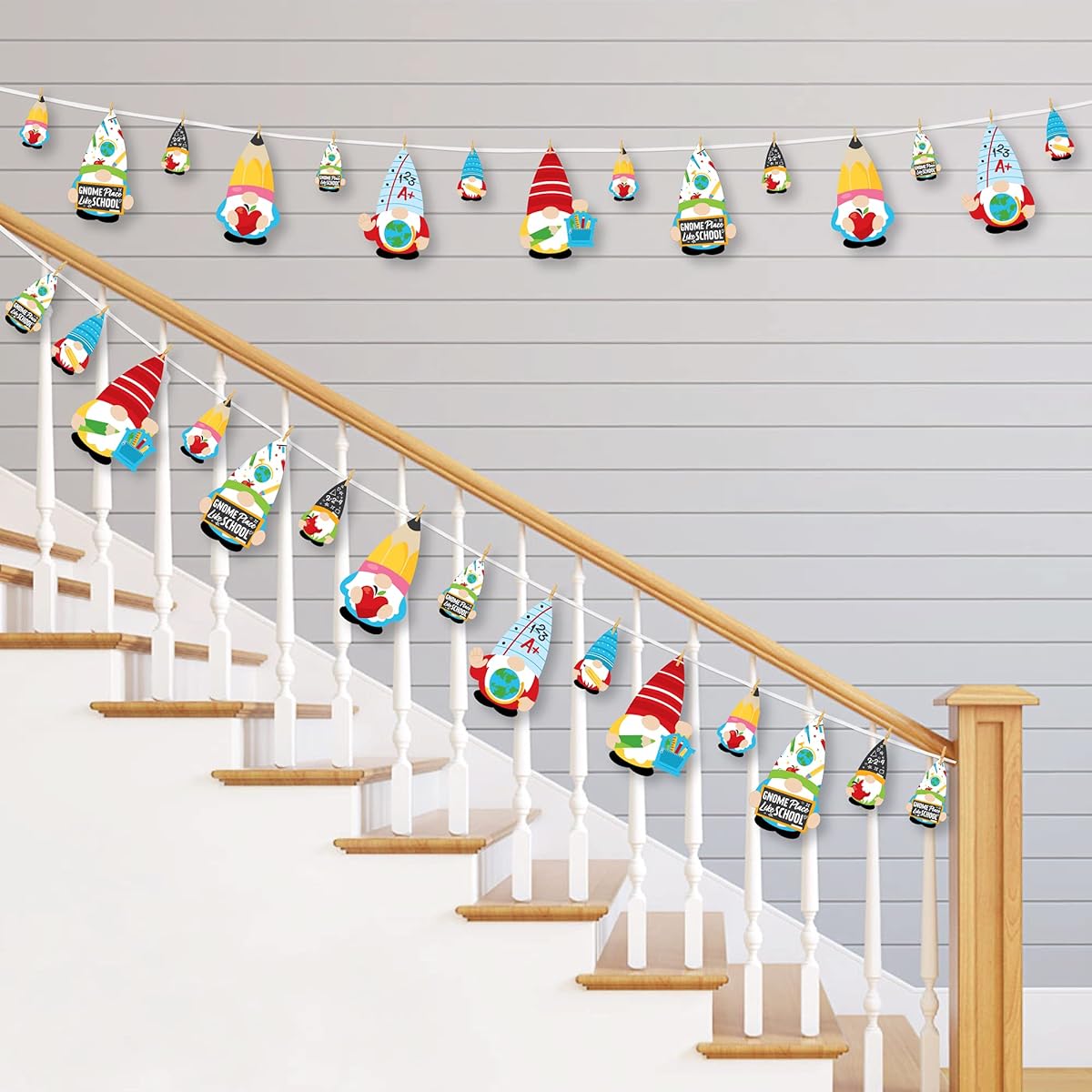 Big Dot of Happiness School Gnomes Teacher and Classroom DIY Decorations Clothespin Garland Banner 44 Pieces