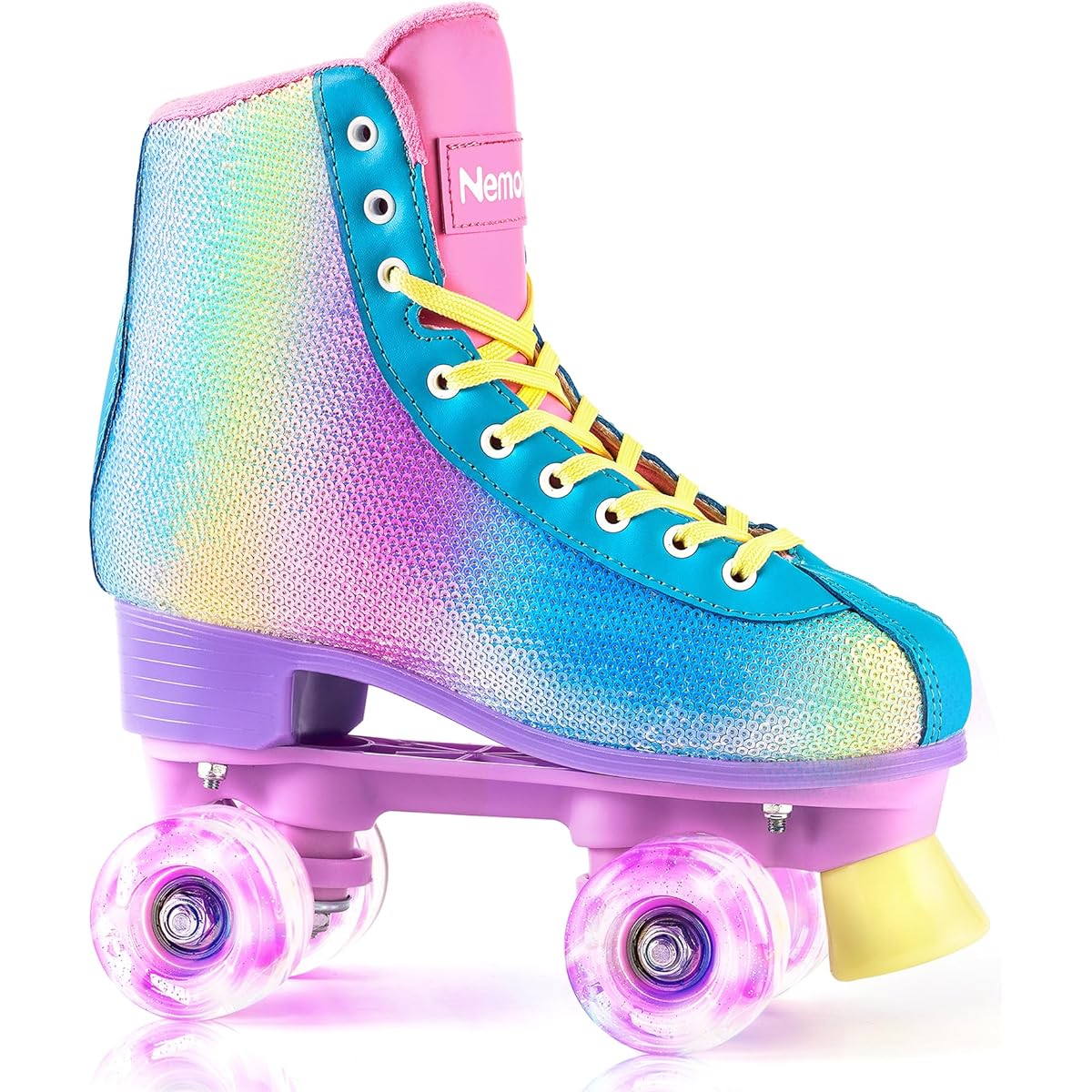 NEMONE Roller Skates for Women, Girls Roller Skates with Light Up Wheels, High Top Shiny Rainbow Roller Skates, Classic Skates for Adults, Youth, Kids, Indoor, Outdoor
